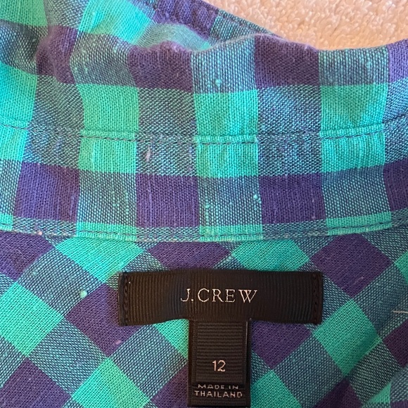 J. Crew turquoise and purple gingham popover top - Picture 5 of 8